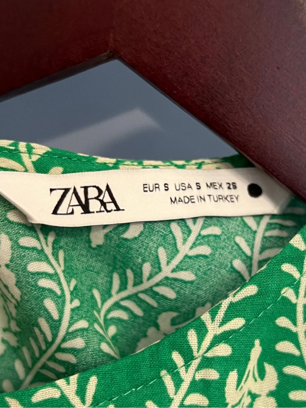 ZARA Women's Green Fern Print Cotton Long Sleeve Tie Waist Top Size S